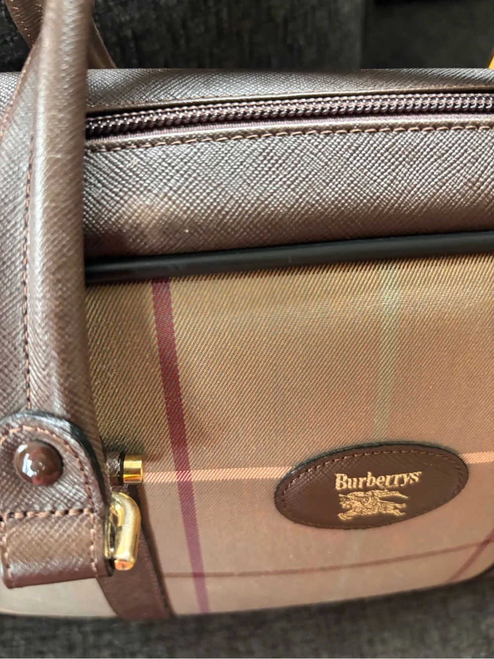 Burberry Tan Plaid Canvas handbag-with Brown Leather Trim